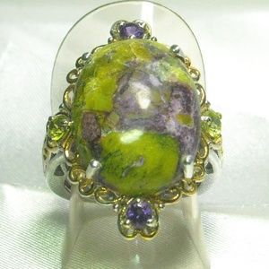 NWT Tasmanian Stichtite, Peridot & Amethyst Ring